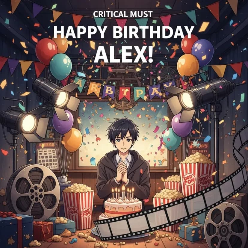 Birthday card example - Anime style movie theme for Alex
